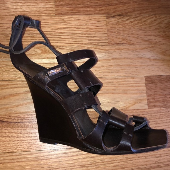 MaxMara/SportMax brwn leather wedge caged lace up - Picture 2 of 12